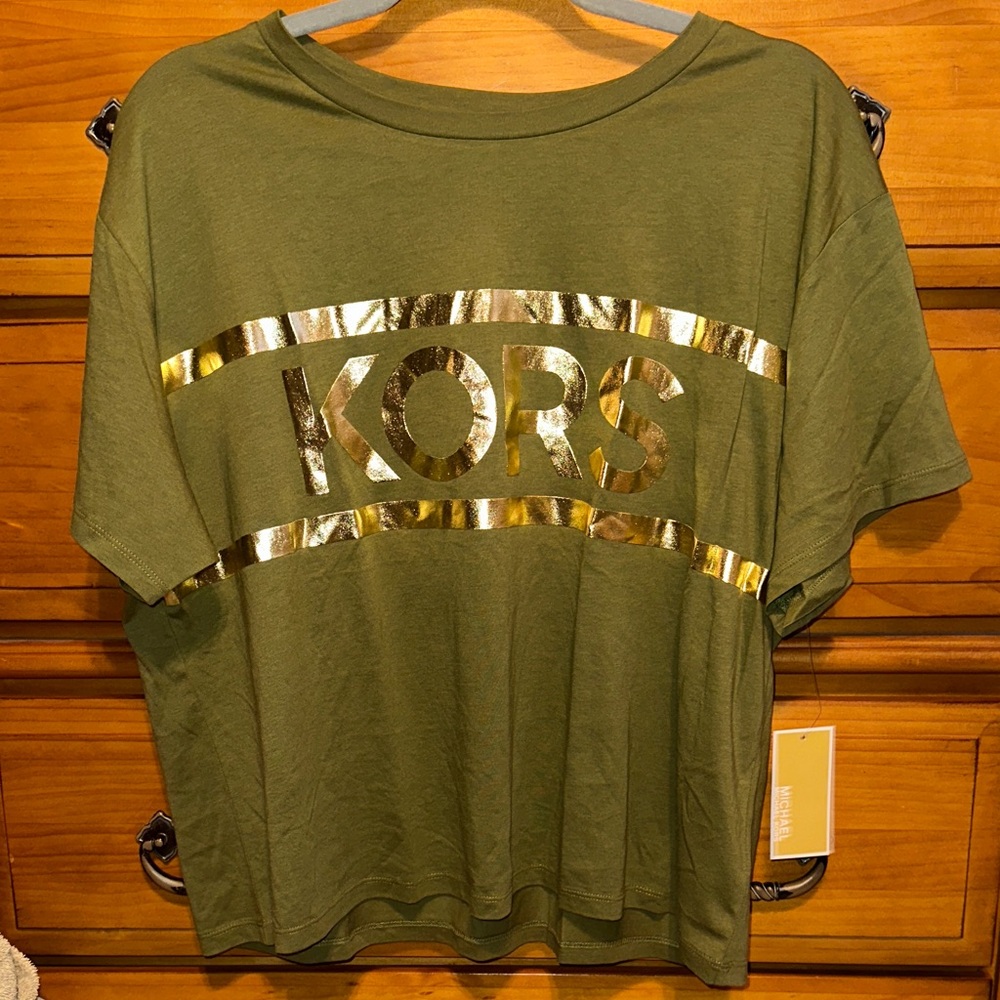Michael Kors Green Tee with Gold Accents